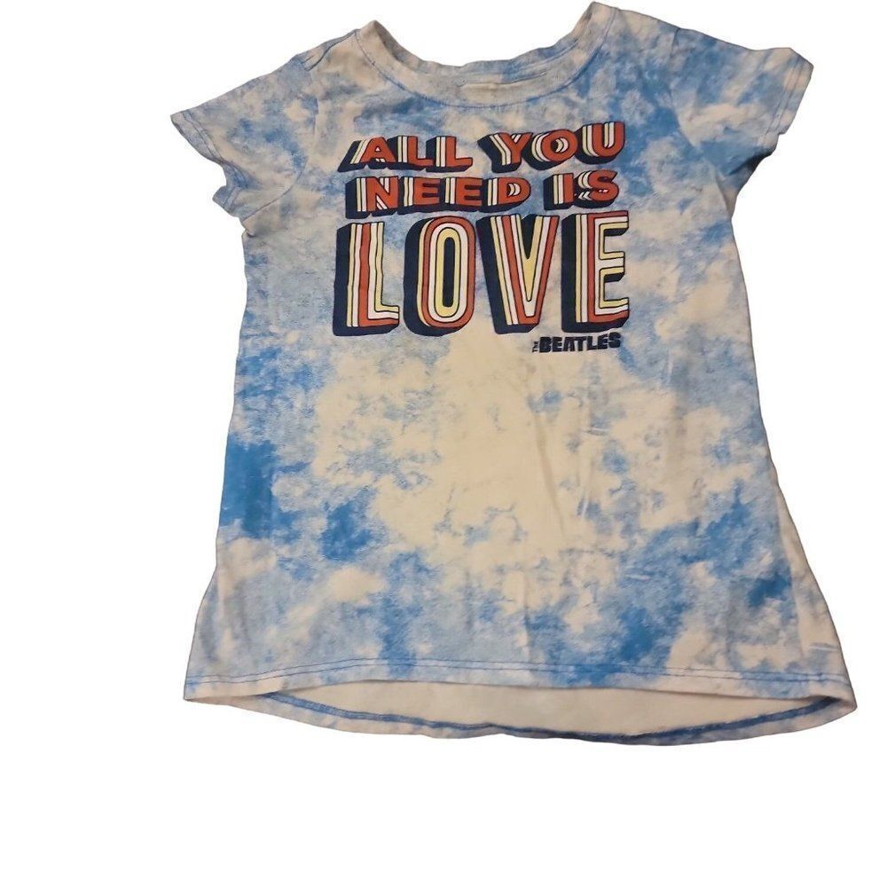 The Beatles Girls Blue White Tie Dye All You Need Is Love Graphic Pullover T Shi